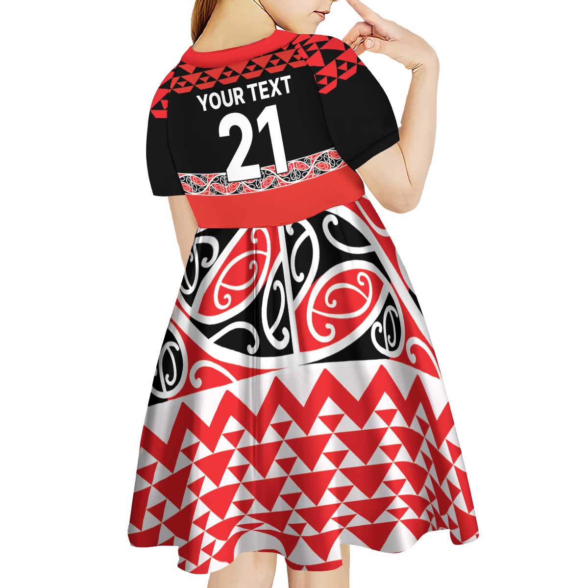 New Zealand Rugby Pacific Custom Kid Short Sleeve Dress Whatumoana Maori Kowhaiwhai Pattern LT9 - Polynesian Pride