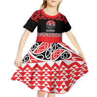 New Zealand Rugby Pacific Custom Kid Short Sleeve Dress Whatumoana Maori Kowhaiwhai Pattern LT9 - Polynesian Pride