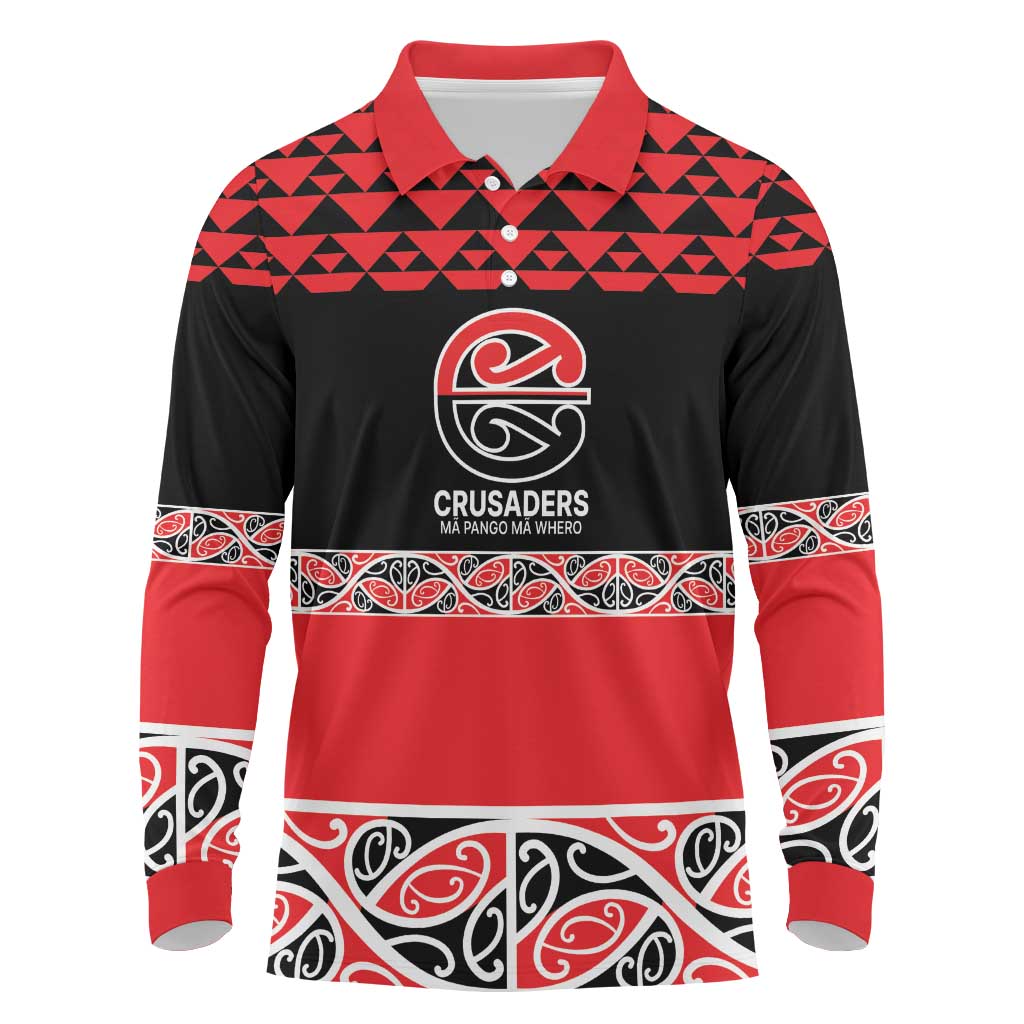 New Zealand Rugby Pacific Custom Long Sleeve Polo Shirt Whatumoana Maori Kowhaiwhai Pattern LT9 Blue - Polynesian Pride
