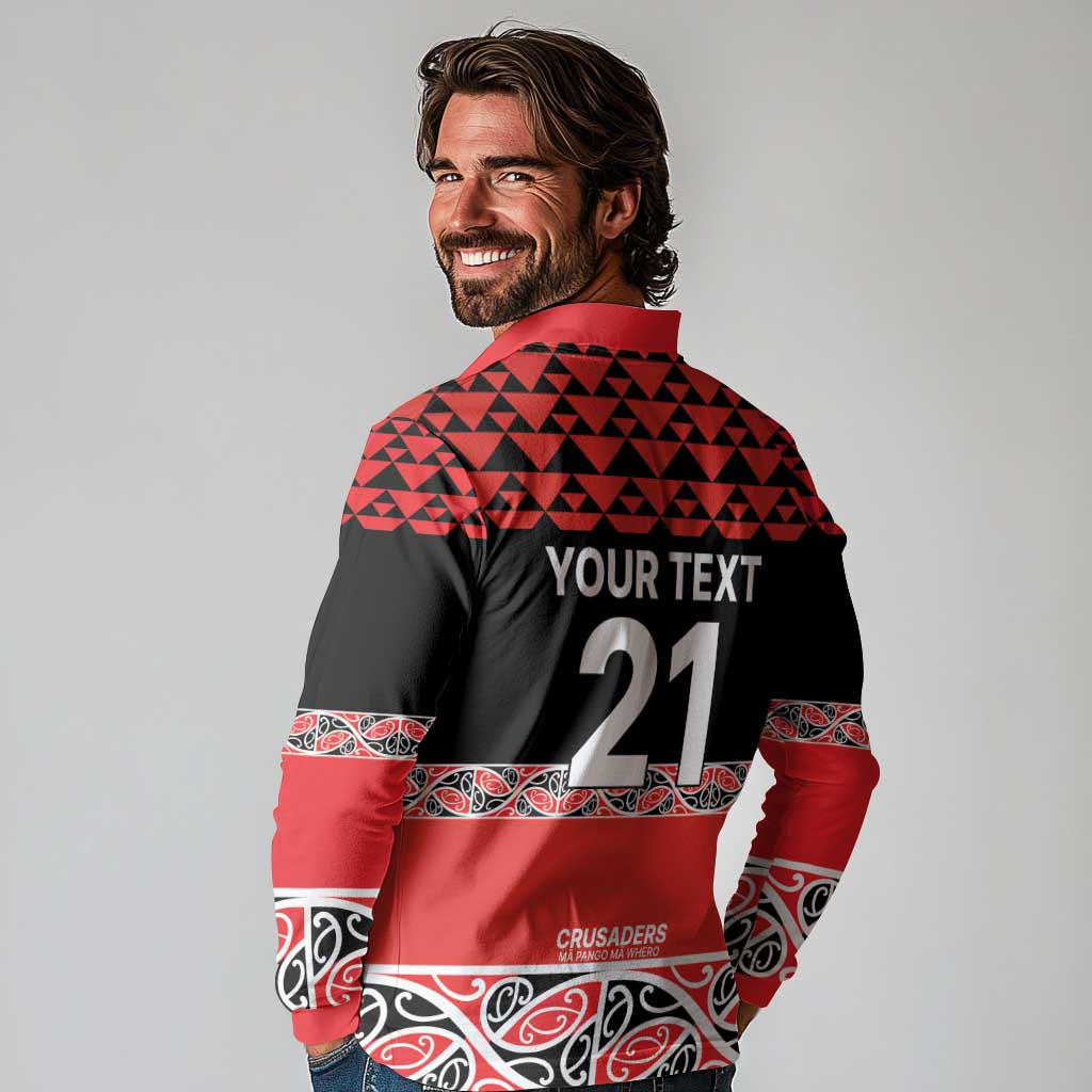 New Zealand Rugby Pacific Custom Long Sleeve Polo Shirt Whatumoana Maori Kowhaiwhai Pattern LT9 - Polynesian Pride
