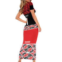New Zealand Rugby Pacific Custom Short Sleeve Bodycon Dress Whatumoana Maori Kowhaiwhai Pattern LT9 - Polynesian Pride