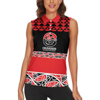 New Zealand Rugby Pacific Custom Women Sleeveless Polo Shirt Whatumoana Maori Kowhaiwhai Pattern LT9 - Polynesian Pride