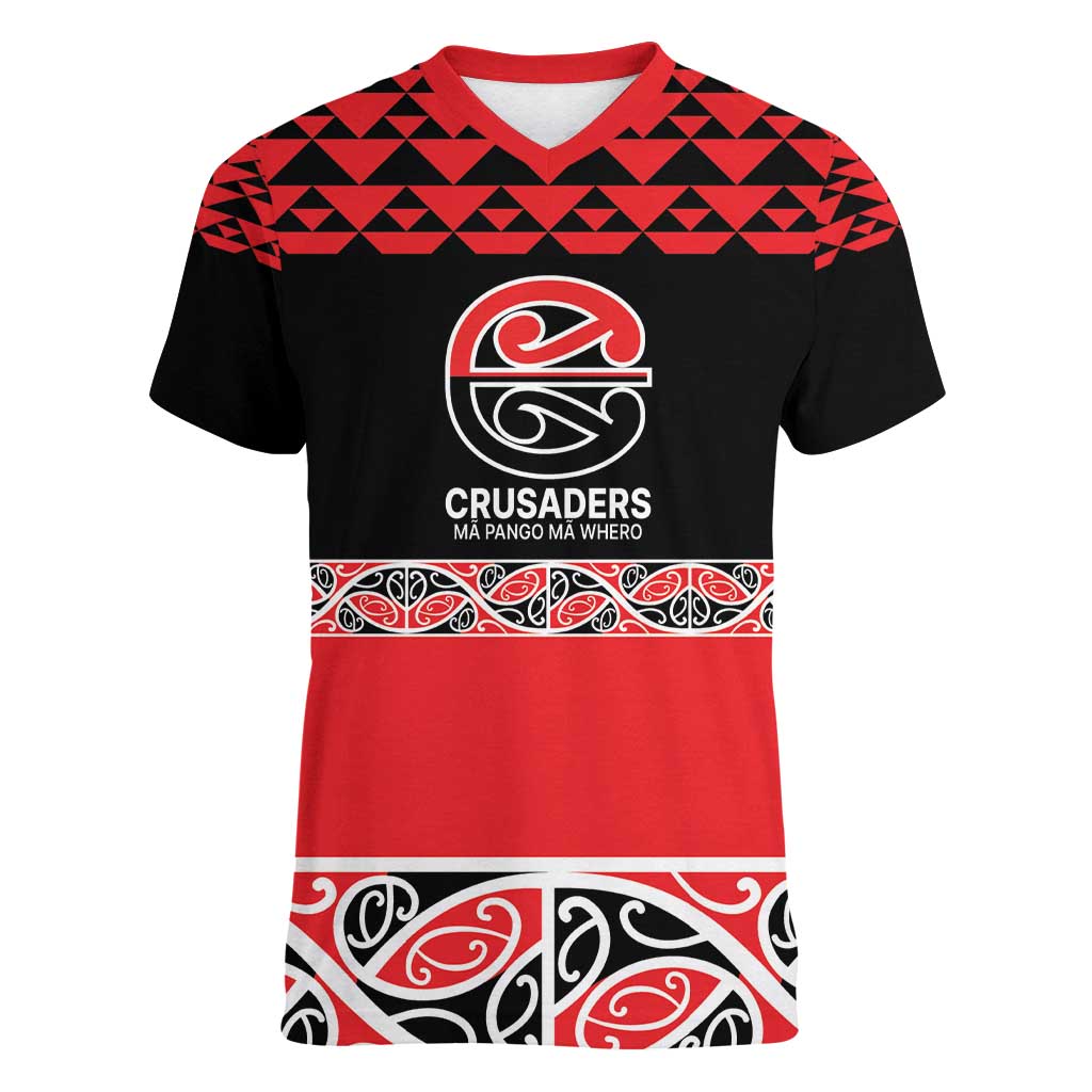 New Zealand Rugby Pacific Custom Women V-Neck T-Shirt Whatumoana Maori Kowhaiwhai Pattern LT9 Female Blue - Polynesian Pride