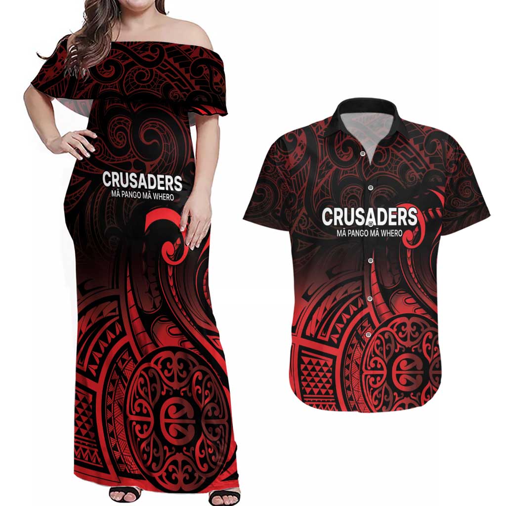 New Zealand Rugby Pacific Custom Couples Matching Off Shoulder Maxi Dress and Hawaiian Shirt Whatumoana Maori Tribal Tattoo