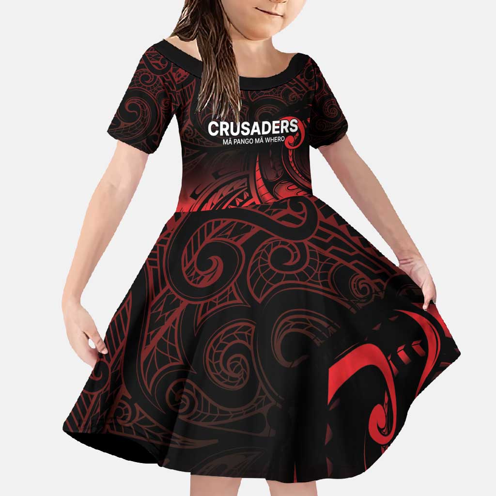 New Zealand Rugby Pacific Custom Family Matching Off Shoulder Maxi Dress and Hawaiian Shirt Whatumoana Maori Tribal Tattoo LT9 Daughter's Dress Gold - Polynesian Pride