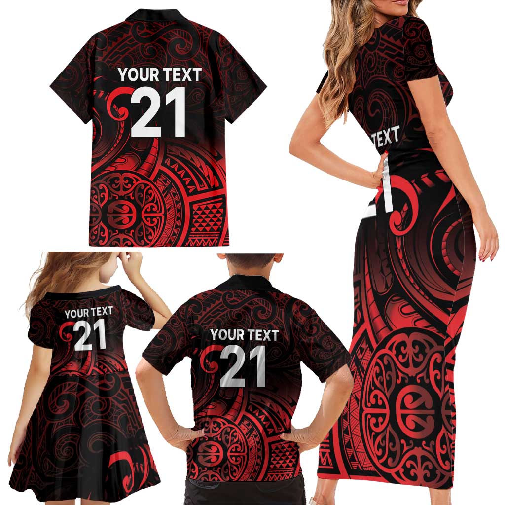 New Zealand Rugby Pacific Custom Family Matching Short Sleeve Bodycon Dress and Hawaiian Shirt Whatumoana Maori Tribal Tattoo