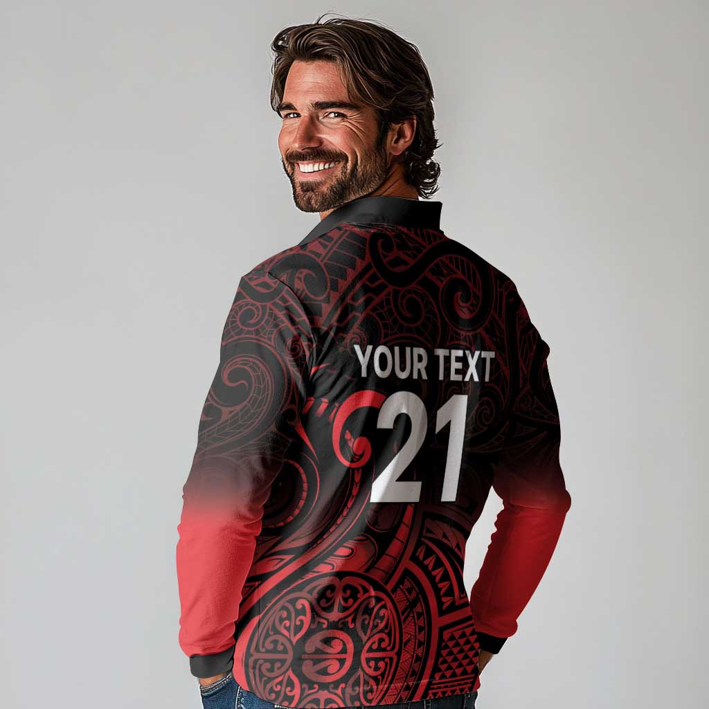 New Zealand Rugby Pacific Custom Long Sleeve Polo Shirt Whatumoana Maori Tribal Tattoo LT9 - Polynesian Pride