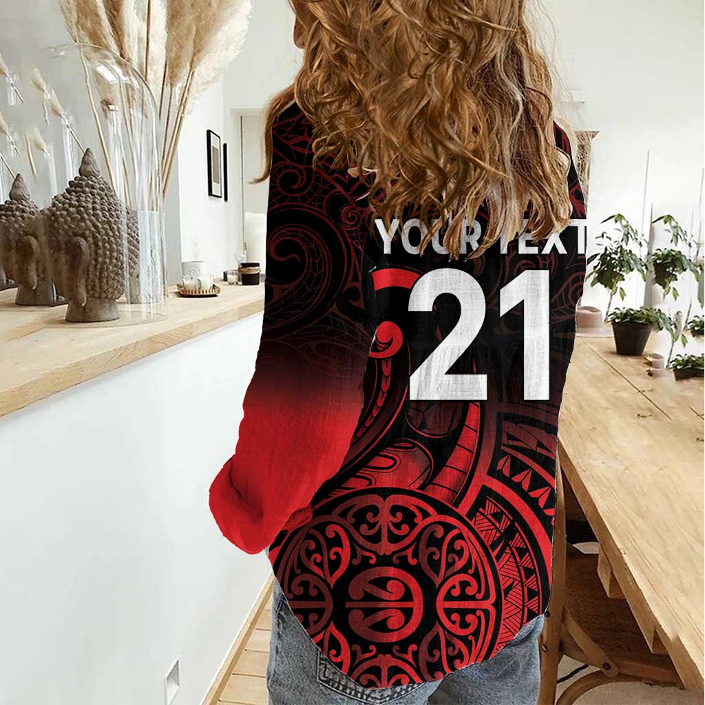 New Zealand Rugby Pacific Custom Women Casual Shirt Whatumoana Maori Tribal Tattoo