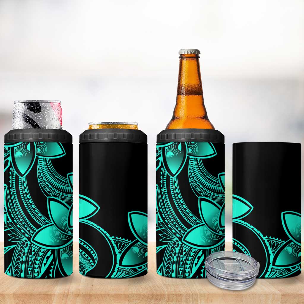 Polynesian Tribal Plumeria Flowers 4 in 1 Can Cooler Tumbler Aqua Vibe LT9 - Polynesian Pride