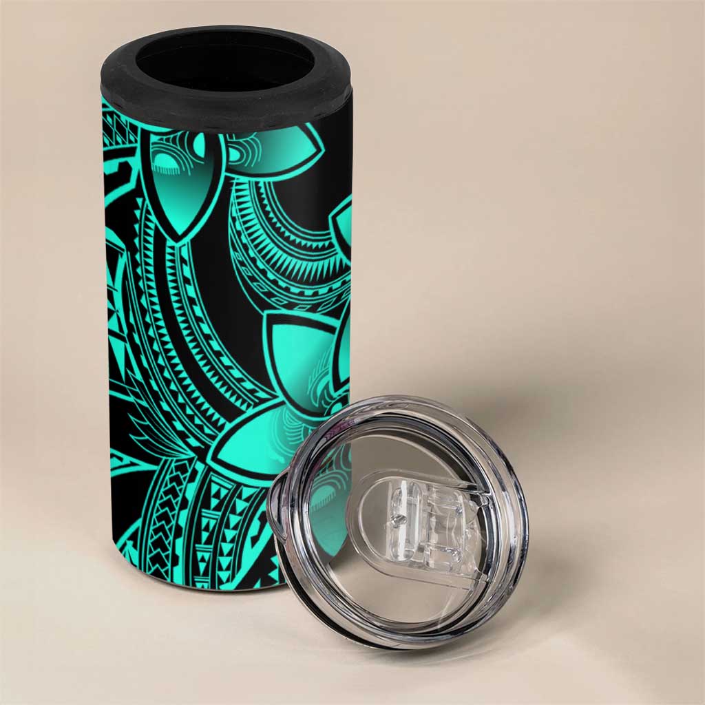 Polynesian Tribal Plumeria Flowers 4 in 1 Can Cooler Tumbler Aqua Vibe LT9 - Polynesian Pride