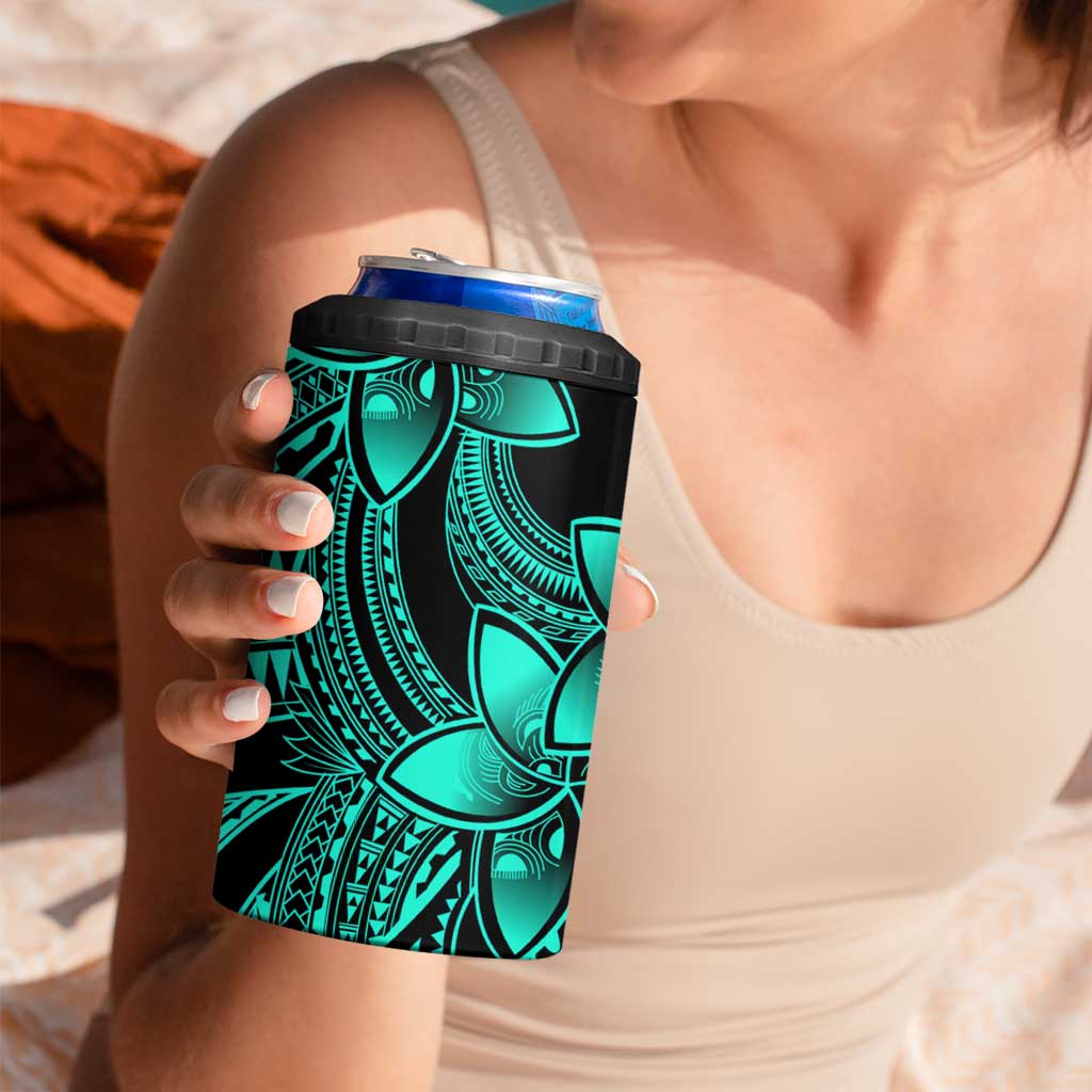 Polynesian Tribal Plumeria Flowers 4 in 1 Can Cooler Tumbler Aqua Vibe LT9 - Polynesian Pride
