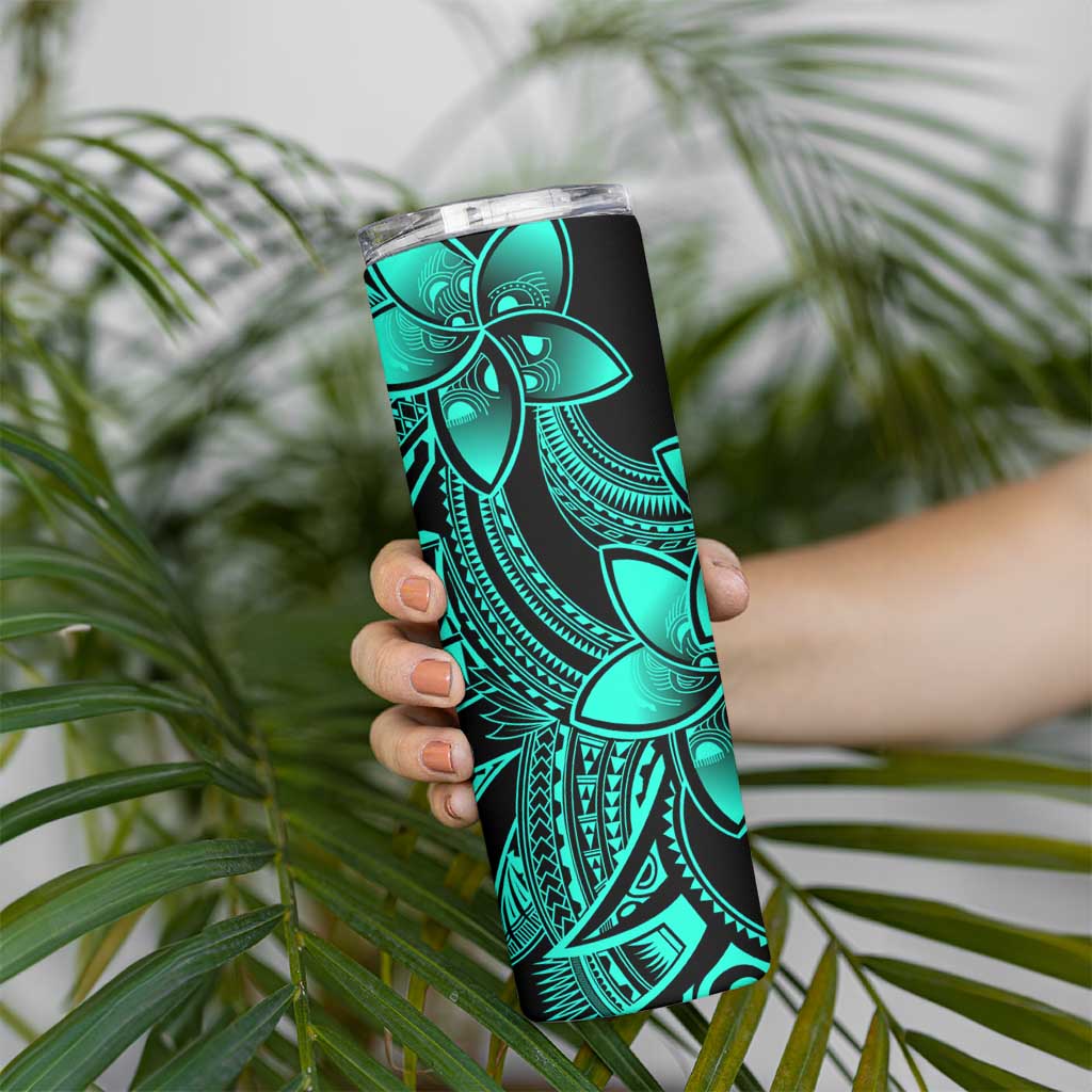 Polynesian Tribal Plumeria Flowers Skinny Tumbler Aqua Vibe LT9 - Polynesian Pride