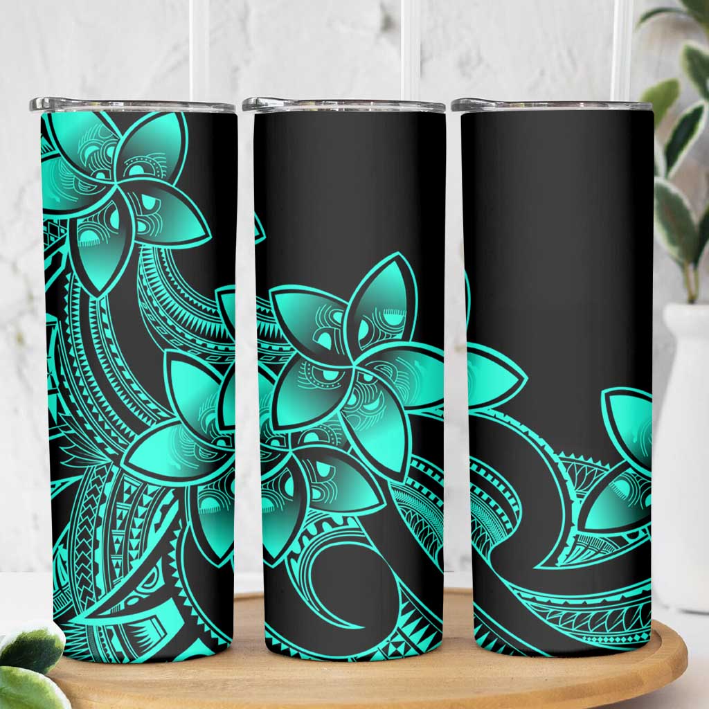 Polynesian Tribal Plumeria Flowers Skinny Tumbler Aqua Vibe LT9 - Polynesian Pride