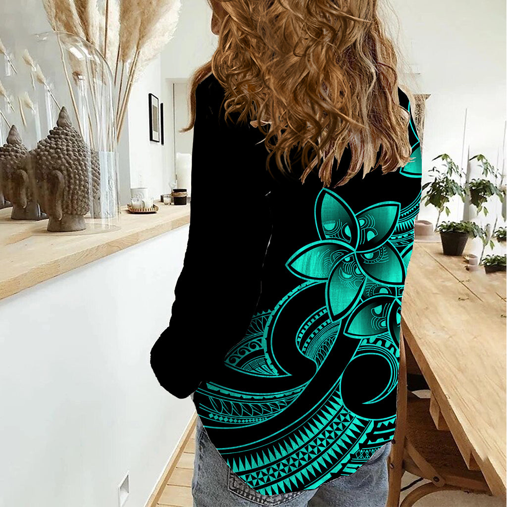 Polynesian Pride Plumeria Flowers Women Casual Shirt Polynesian Tribal Aqua Vibe LT9 - Polynesian Pride