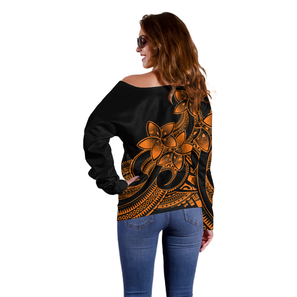 Polynesian Pride Plumeria Flowers Off Shoulder Sweater Polynesian Tribal Gold Vibe LT9 - Polynesian Pride