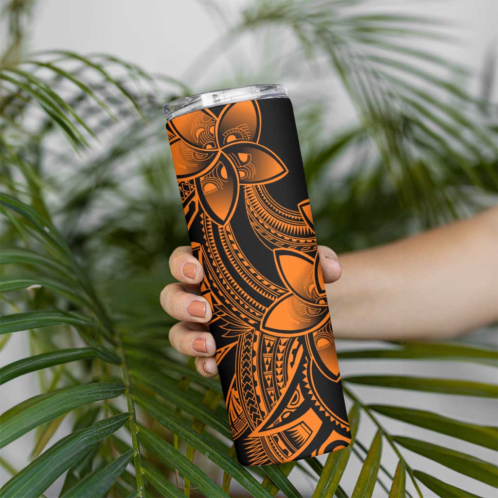 Polynesian Tribal Plumeria Flowers Skinny Tumbler Gold Vibe LT9 - Polynesian Pride