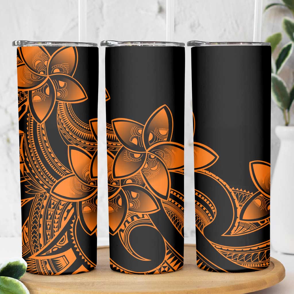 Polynesian Tribal Plumeria Flowers Skinny Tumbler Gold Vibe LT9 - Polynesian Pride