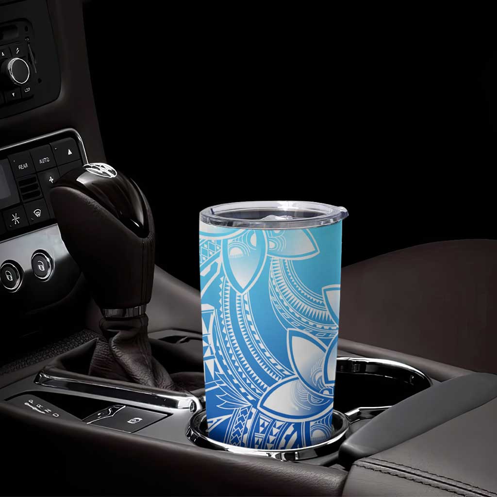 Polynesian Tribal Plumeria Flowers Tumbler Cup Gradient Blue Vibe