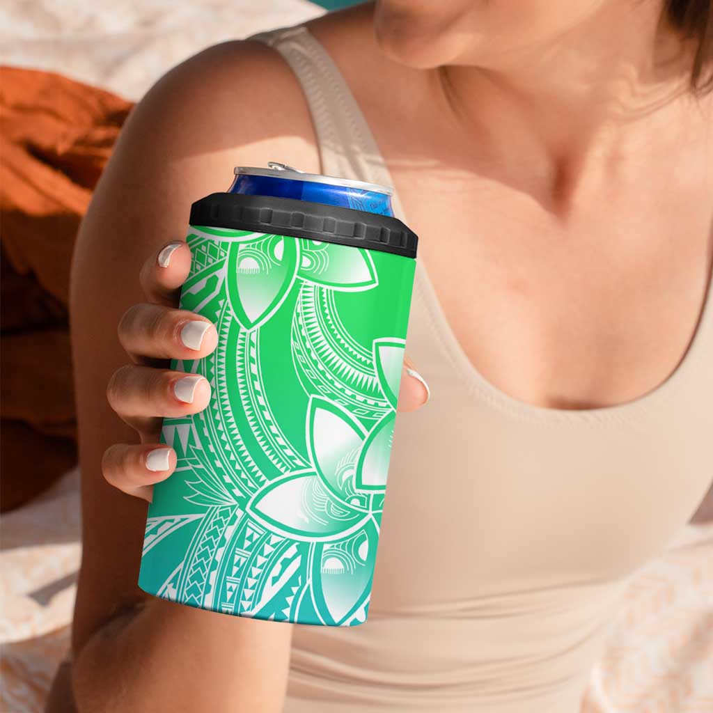 Polynesian Tribal Plumeria Flowers 4 in 1 Can Cooler Tumbler Gradient Green Vibe