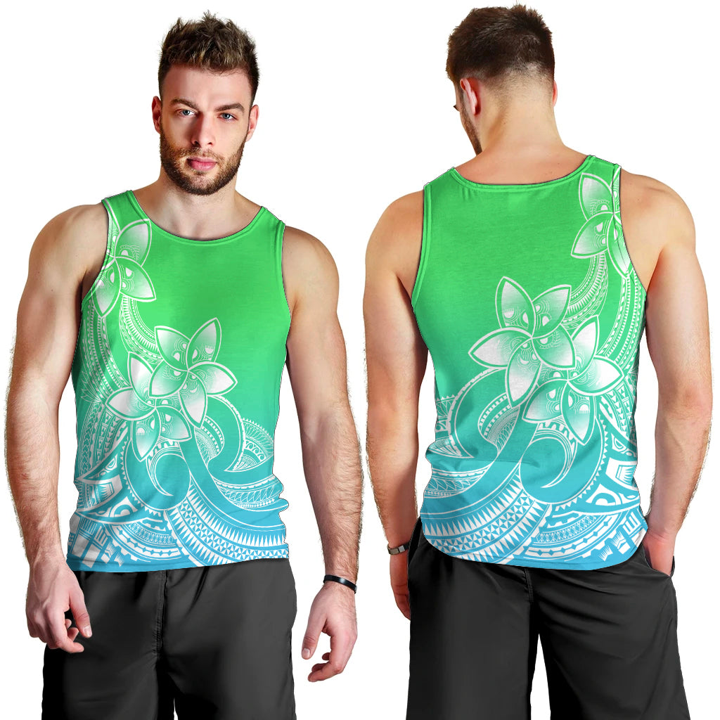 Polynesian Pride Plumeria Flowers Men Tank Top Polynesian Tribal Gradient Green LT9 - Polynesian Pride