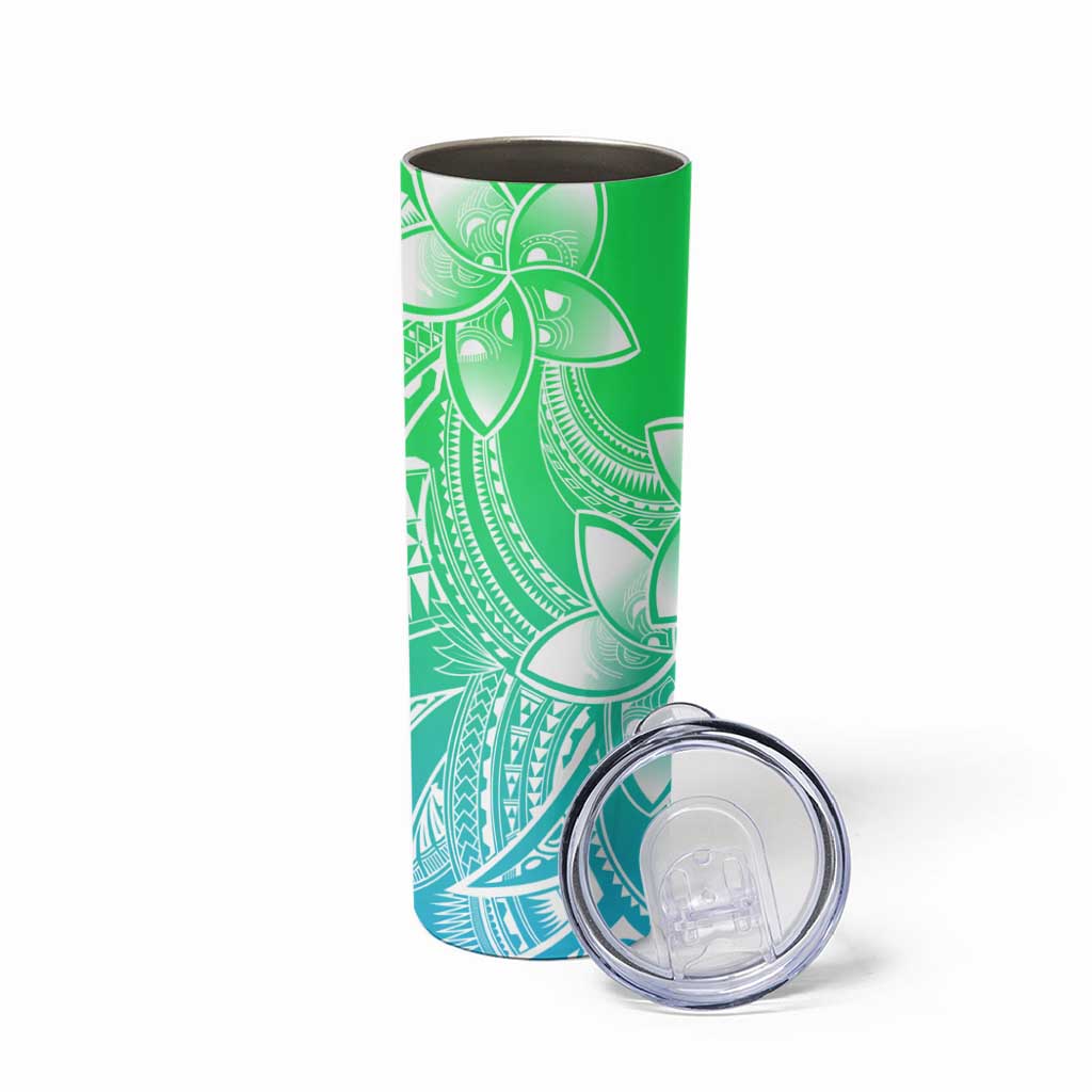 Polynesian Tribal Plumeria Flowers Skinny Tumbler Gradient Green Vibe LT9 - Polynesian Pride