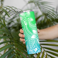 Polynesian Tribal Plumeria Flowers Skinny Tumbler Gradient Green Vibe LT9 - Polynesian Pride