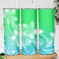 Polynesian Tribal Plumeria Flowers Skinny Tumbler Gradient Green Vibe LT9 - Polynesian Pride