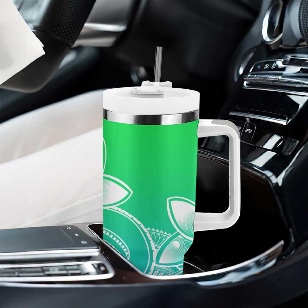 Polynesian Tribal Plumeria Flowers Tumbler With Handle Gradient Green Vibe