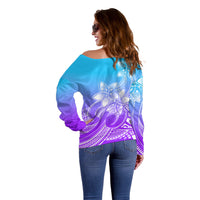 Polynesian Pride Plumeria Flowers Off Shoulder Sweater Polynesian Tribal Gradient Purple LT9 - Polynesian Pride