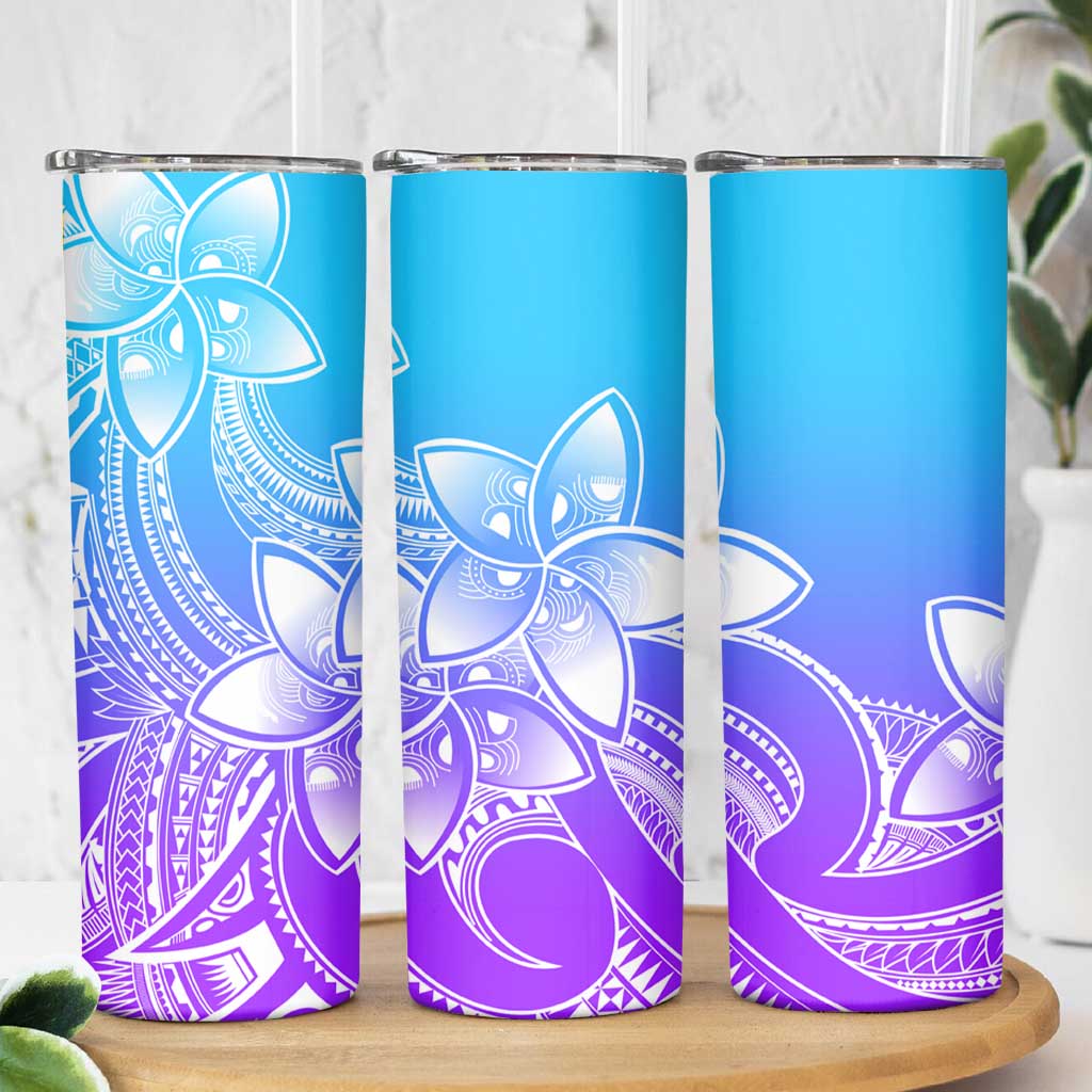 Polynesian Tribal Plumeria Flowers Skinny Tumbler Gradient Purple Vibe LT9 - Polynesian Pride