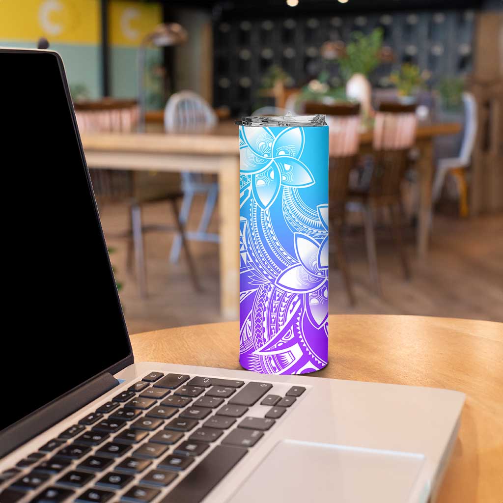 Polynesian Tribal Plumeria Flowers Skinny Tumbler Gradient Purple Vibe LT9 - Polynesian Pride