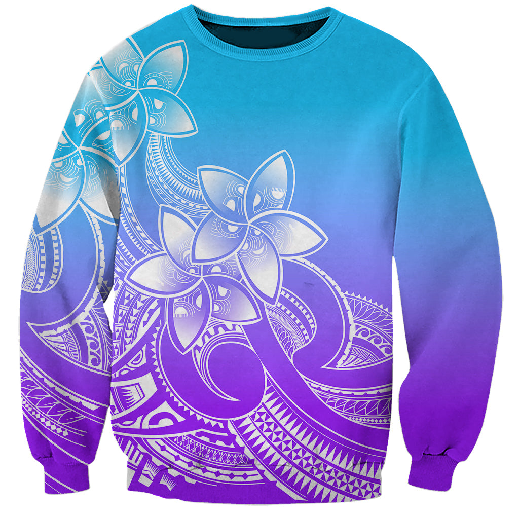 Polynesian Pride Plumeria Flowers Sweatshirt Polynesian Tribal Gradient Purple LT9 Unisex Purple - Polynesian Pride