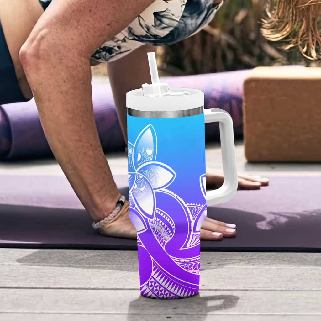 Polynesian Tribal Plumeria Flowers Tumbler With Handle Gradient Purple Vibe