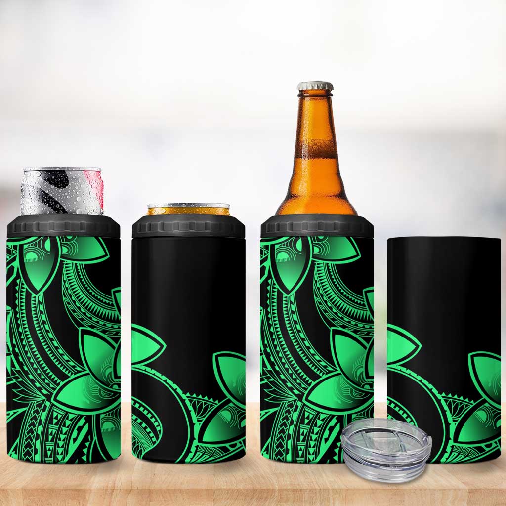 Polynesian Tribal Plumeria Flowers 4 in 1 Can Cooler Tumbler Green Vibe LT9 - Polynesian Pride