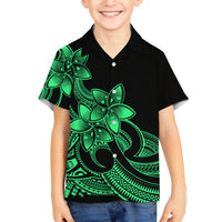 Polynesian Matching Outfit For Family - Plumeria Flowers Long Dress Hawaiian Shirt Polynesian Tribal Green Vibe LT9 Son's Shirt - Polynesian Pride