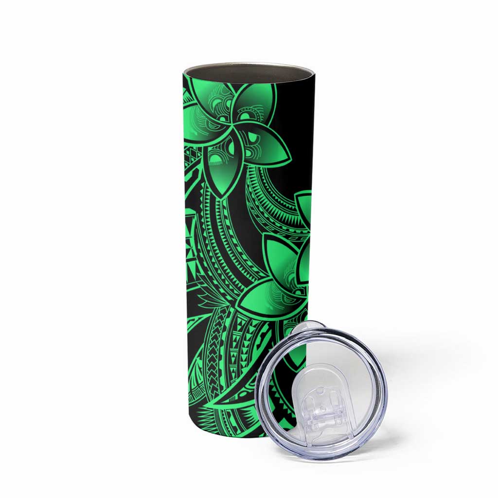 Polynesian Tribal Plumeria Flowers Skinny Tumbler Green Vibe LT9 - Polynesian Pride