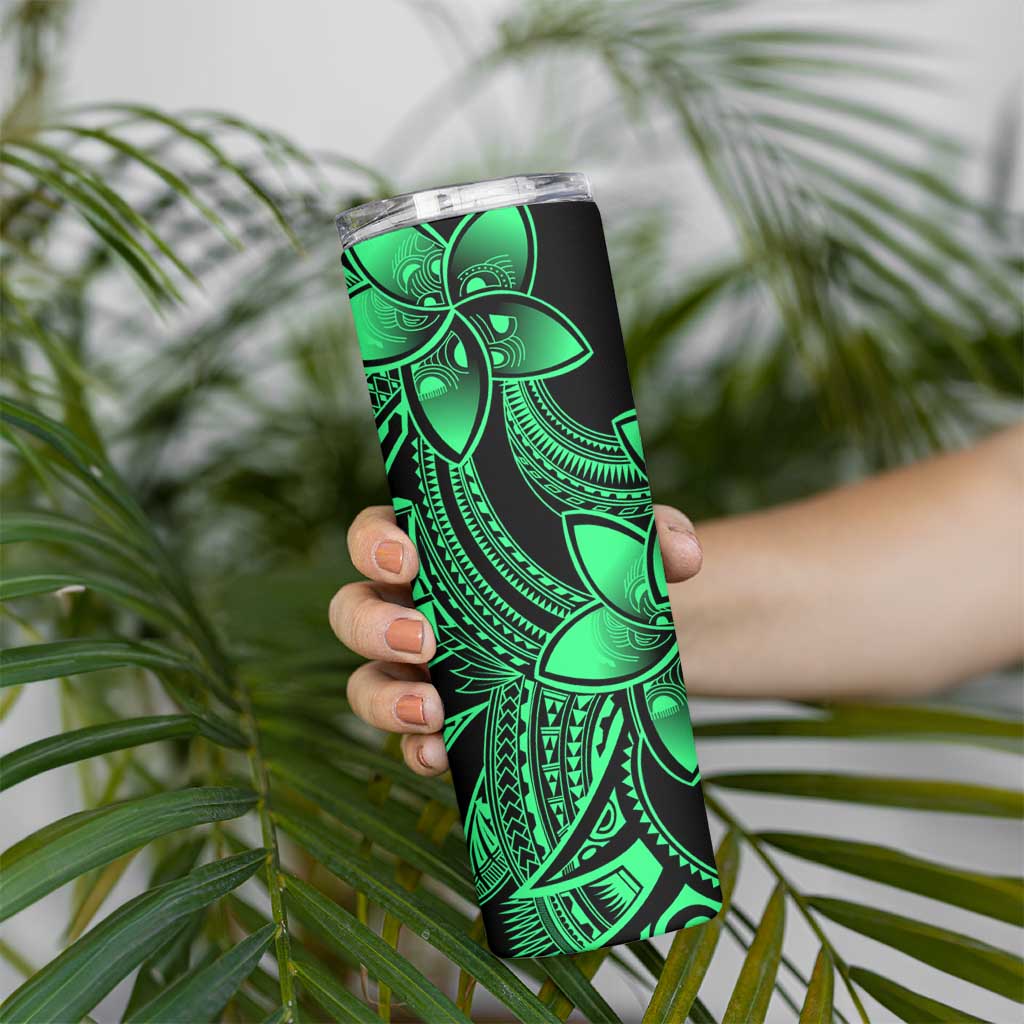 Polynesian Tribal Plumeria Flowers Skinny Tumbler Green Vibe LT9 - Polynesian Pride