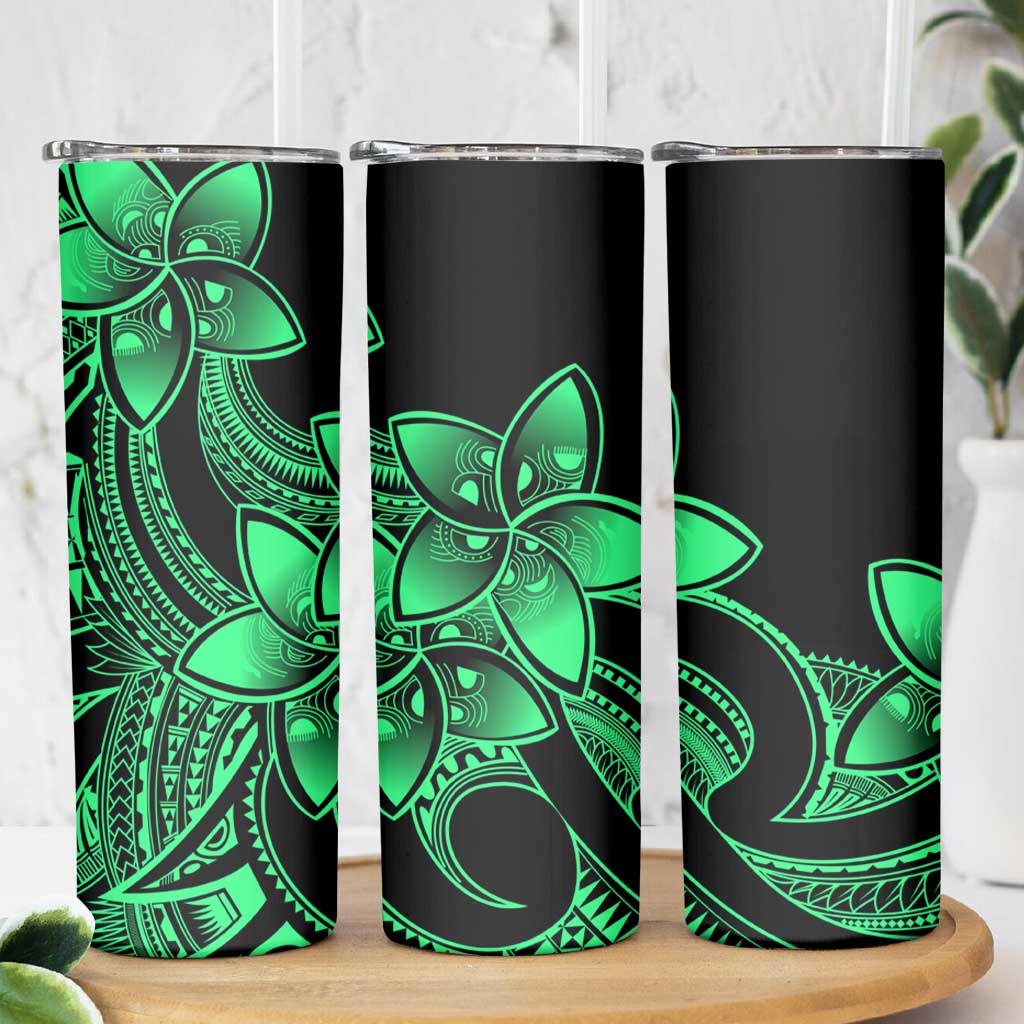 Polynesian Tribal Plumeria Flowers Skinny Tumbler Green Vibe LT9 - Polynesian Pride