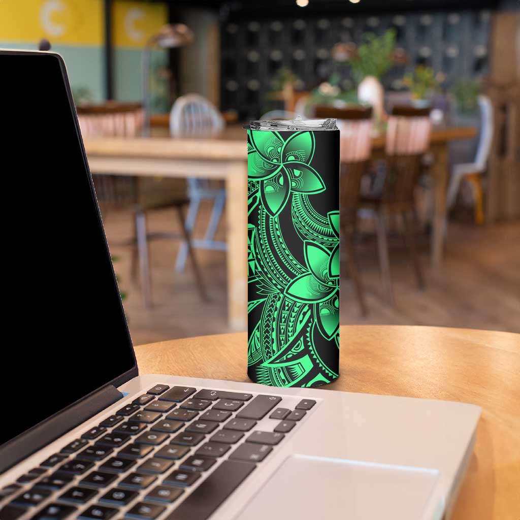 Polynesian Tribal Plumeria Flowers Skinny Tumbler Green Vibe LT9 - Polynesian Pride