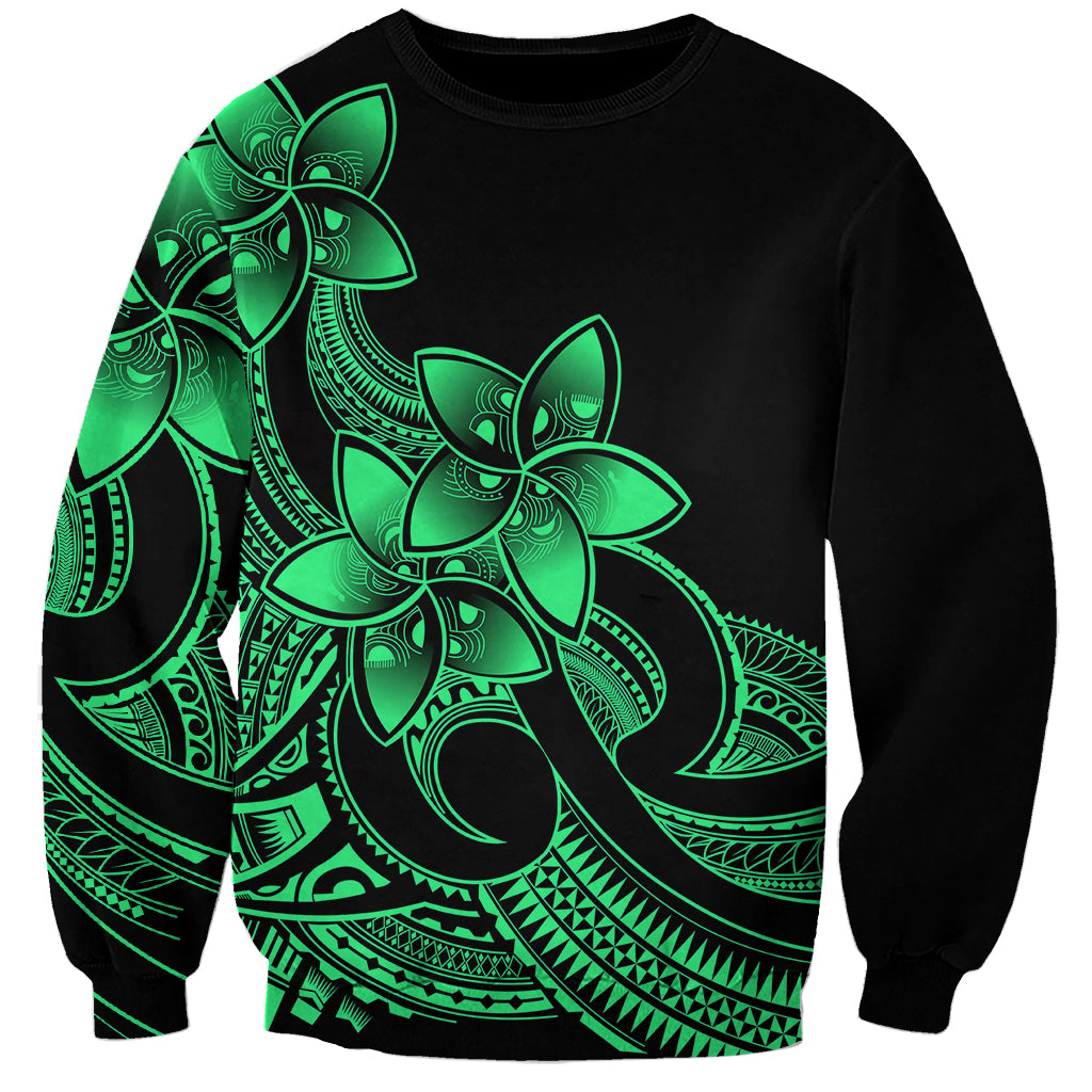 Polynesian Pride Plumeria Flowers Sweatshirt Polynesian Tribal Green Vibe LT9 Unisex Green - Polynesian Pride