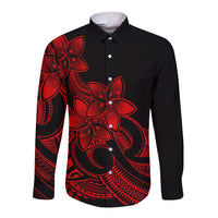 Polynesian Matching Outfit For Family Plumeria Flowers Long Dress Hawaiian Shirt Polynesian Tribal Red Vibe LT9 Dad's Shirt - Long Sleeve - Polynesian Pride