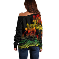 Polynesian Pride Plumeria Flowers Off Shoulder Sweater Polynesian Tribal Reggae Vibe LT9 - Polynesian Pride
