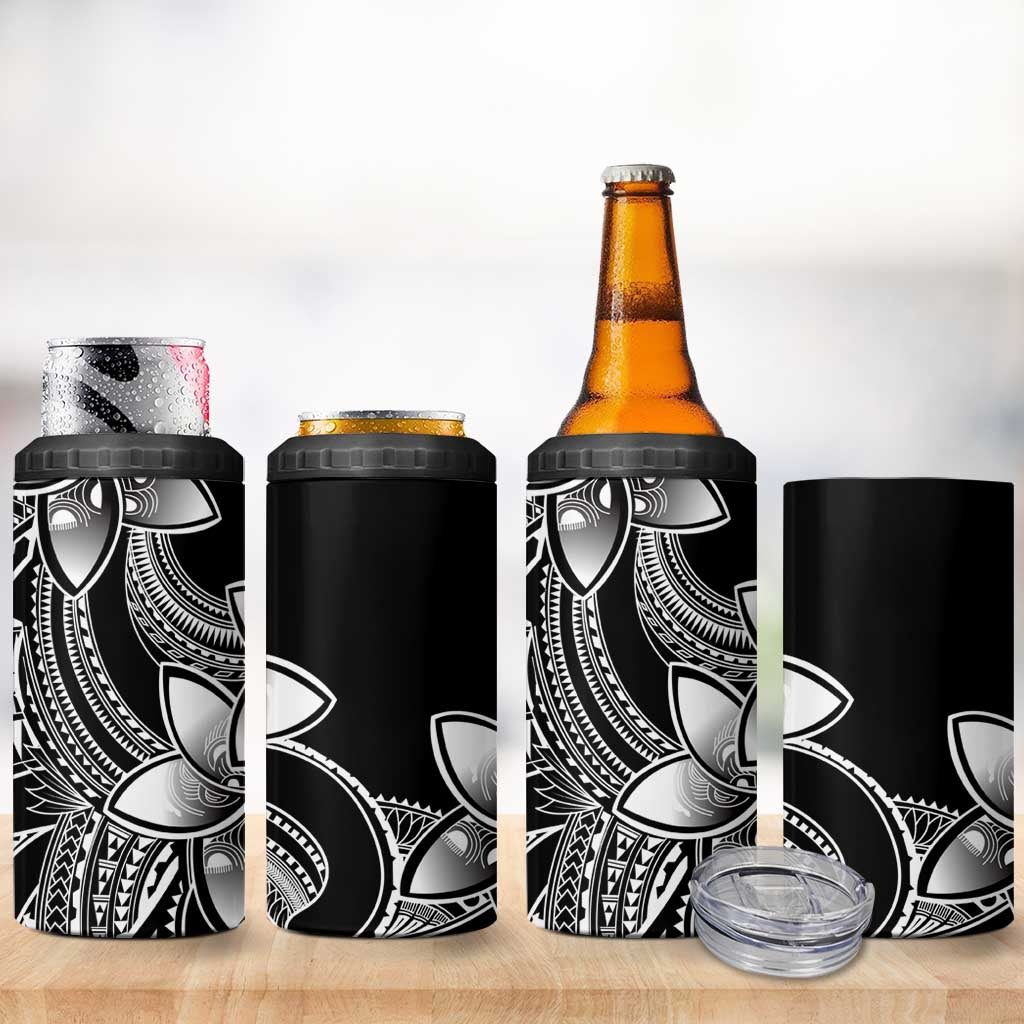 Polynesian Tribal Plumeria Flowers 4 in 1 Can Cooler Tumbler Black Vibe LT9 - Polynesian Pride