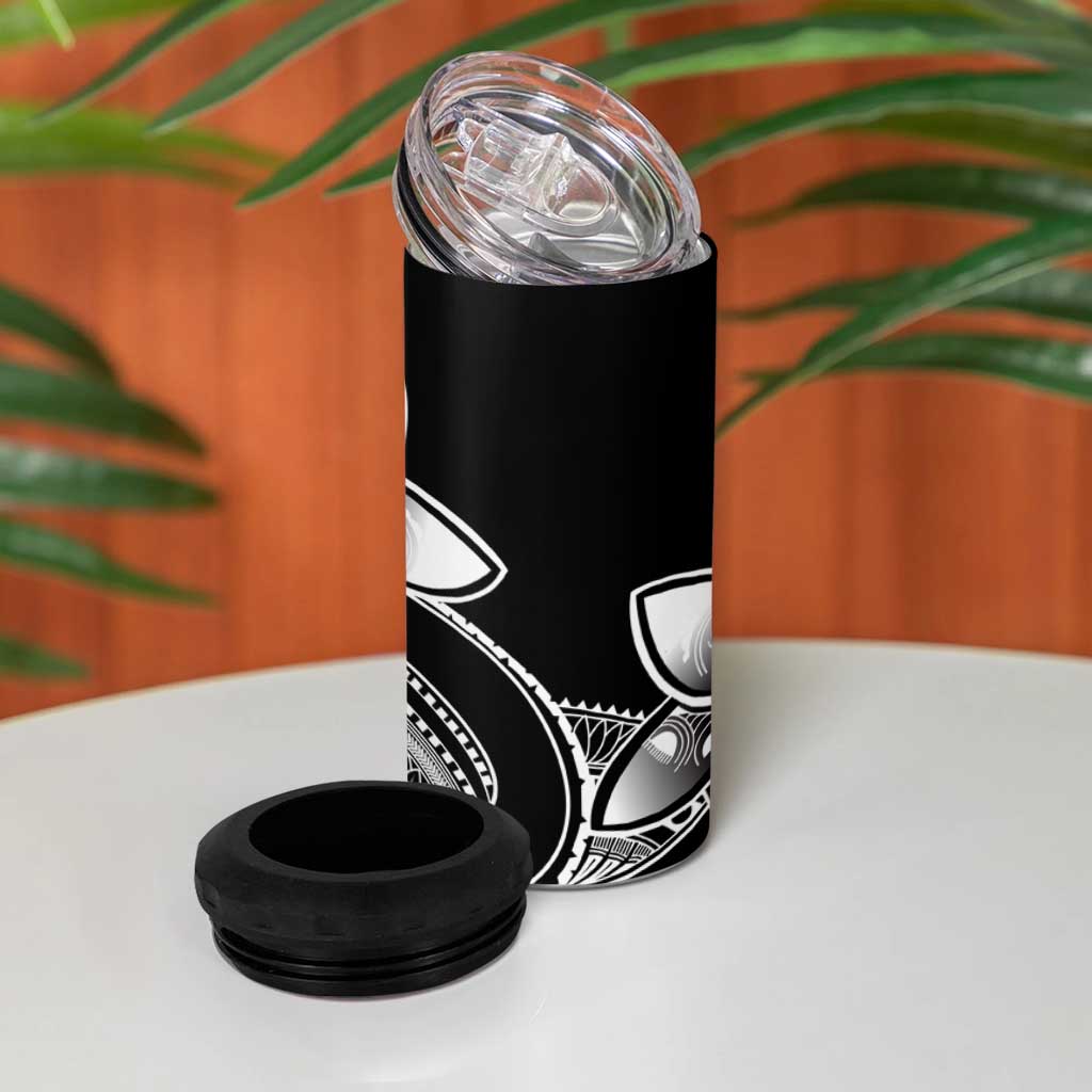 Polynesian Tribal Plumeria Flowers 4 in 1 Can Cooler Tumbler Black Vibe LT9 - Polynesian Pride