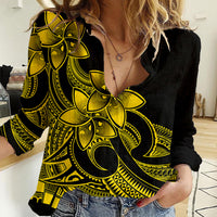Polynesian Pride Plumeria Flowers Women Casual Shirt Polynesian Tribal Yellow Vibe LT9 Female Yellow - Polynesian Pride