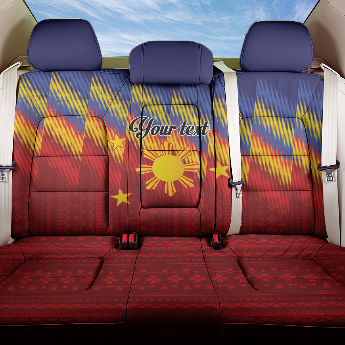 Personalized Philippines Eight Rays Sun Back Car Seat Cover Traditional Filipino Igorot Pattern Motif LT9 One Size Red - Polynesian Pride
