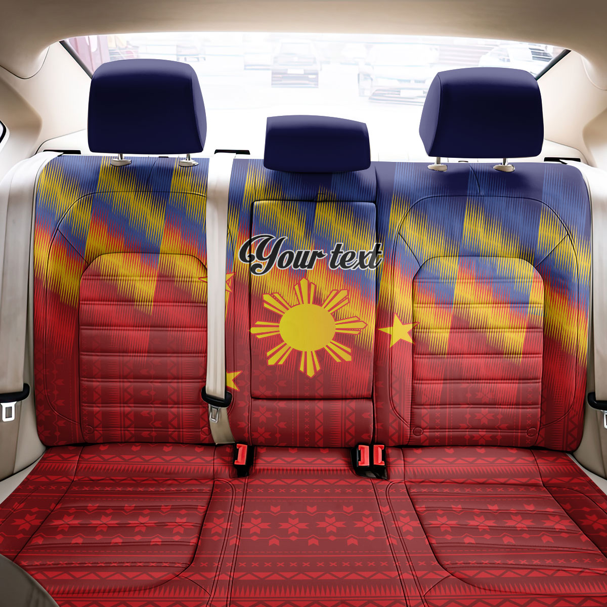 Personalized Philippines Eight Rays Sun Back Car Seat Cover Traditional Filipino Igorot Pattern Motif LT9 - Polynesian Pride