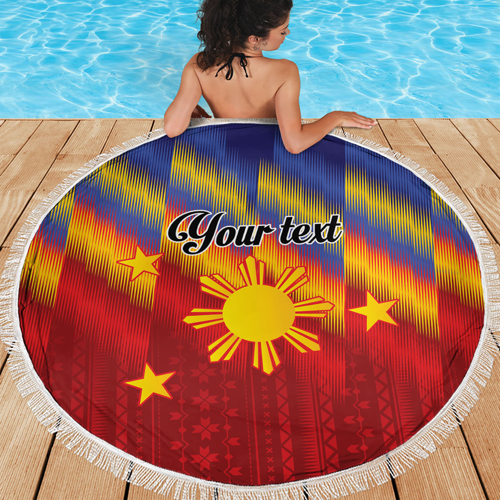 Personalized Philippines Eight Rays Sun Beach Blanket Traditional Filipino Igorot Pattern Motif LT9 - Polynesian Pride