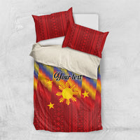 Personalized Philippines Eight Rays Sun Bedding Set Traditional Filipino Igorot Pattern Motif LT9 US Twin 172cm x 218cm Red - Polynesian Pride