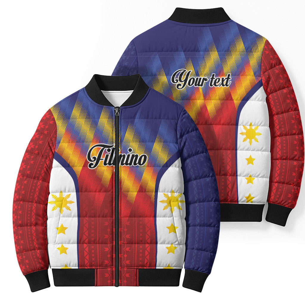 Personalized Philippines Eight Rays Sun Bomber Puffer Jacket Traditional Filipino Igorot Pattern Motif LT9 - Polynesian Pride